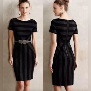 Anthropologie Maeve Geoplane Body Con Pencil Dress in Black & Gray Sz 6